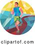 Vector Clip Art of Retro Geometric Low Poly Male Marathon Runner on a Path in a Circle by Patrimonio