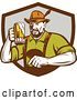 Vector Clip Art of Retro German Guy Wearing Lederhosen and Raising a Beer Mug for a Toast, Emerging from a Brown and Gray Shield by Patrimonio