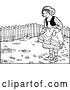 Vector Clip Art of Retro Girl Holding Her Dress in the Garden by Prawny Vintage
