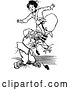 Vector Clip Art of Retro Girl Jumping over a Scarecrow and Mice by Prawny Vintage