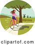 Vector Clip Art of Retro Girl Looking Back While Riding a Bike on a Path by Patrimonio