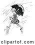 Vector Clip Art of Retro Girl with an Umbrella in the Rain by Prawny Vintage