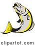 Vector Clip Art of Retro Gray Black and Yellow Barramundi Asian Sea Bass Fish Jumping by Patrimonio