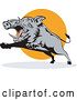 Vector Clip Art of Retro Gray Boar Leaping by Patrimonio