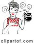 Vector Clip Art of Retro Gray Haired Waitress or Housewife Smelling the Aroma of Fresh Hot Coffee in a Pot 2 by Andy Nortnik