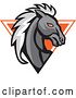 Vector Clip Art of Retro Gray Horse Head over an Orange Triangle by Patrimonio