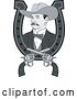 Vector Clip Art of Retro Grayscale Cowboy in a Horseshoe with Crossed Pistols by Patrimonio