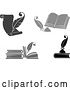 Vector Clip Art of Retro Grayscale Feather Quill Pens and Books by Vector Tradition SM