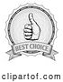 Vector Clip Art of Retro Grayscale Thumb up Best Choice Award Winner Badge over Guilloche by AtStockIllustration