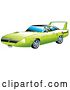 Vector Clip Art of Retro Green 1970 Plymouth Road Runner Superbird Racing Car with a Large Spoiler in the Back by Andy Nortnik