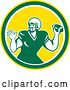 Vector Clip Art of Retro Green American Football Player Throwing in a Yellow Circle by Patrimonio