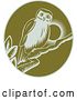 Vector Clip Art of Retro Green and White Perched Owl Logo by Patrimonio