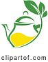 Vector Clip Art of Retro Green and Yellow Tea Pot with Leaves by Vector Tradition SM