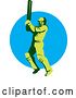 Vector Clip Art of Retro Green Cricket Batsman over a Blue Circle by Patrimonio