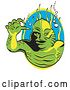 Vector Clip Art of Retro Green Swamp Monster with Yellow Talons and Scaly Skin, Breathing Underwater with Bubbles and Aquatic Plants Clipart Illustration by Andy Nortnik