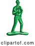 Vector Clip Art of Retro Green Toy Construction Worker Holding a Nail Gun by Patrimonio
