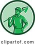 Vector Clip Art of Retro Green Toy Miner Worker Holding a Shovel by Patrimonio