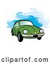 Vector Clip Art of Retro Green VW Slug Bug Car over Blue Paint Strokes by Lal Perera