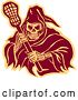 Vector Clip Art of Retro Grim Reaper Holding a Lacrosse Stick, in Brown and Yellow by Patrimonio
