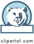 Vector Clip Art of Retro Grizzly Bear Head in a Blue and White Circle with Text Space by Patrimonio