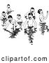 Vector Clip Art of Retro Group of Happy Boys Swimming by Prawny Vintage