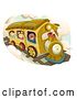 Vector Clip Art of Retro Group of Happy Children Riding a Steampunk Train by BNP Design Studio