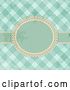 Vector Clip Art of Retro Grungy Green or Blue Gingham Background with a Ribbon and Frame by Elaineitalia