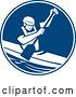 Vector Clip Art of Retro Guy Canoeing and Paddling in a Blue and White Circle by Patrimonio