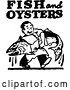 Vector Clip Art of Retro Guy Carrying a Large Fish with Fish and Oysters Text by BestVector