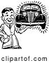 Vector Clip Art of Retro Guy Holding a Car by BestVector