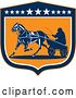 Vector Clip Art of Retro Guy Horse Harness Racing in a Blue White and Orange Shield by Patrimonio