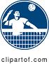 Vector Clip Art of Retro Guy Playing Volleyball in a Blue and White Circle by Patrimonio