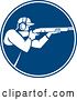 Vector Clip Art of Retro Guy Shooting a Rifle in a Blue and White Circle by Patrimonio