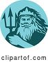 Vector Clip Art of Retro Guy, Triton Mythological God, Holding a Trident in a Blue and Teal Circle by Patrimonio