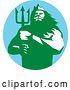 Vector Clip Art of Retro Guy, Triton Mythological God, Holding a Trident in a Blue Green and White Circle by Patrimonio