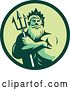 Vector Clip Art of Retro Guy, Triton Mythological God, Holding a Trident in Folded Arms Inside a Green Circle by Patrimonio