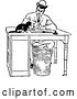 Vector Clip Art of Retro Guy Working at a Desk with a Cat by Prawny Vintage
