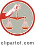 Vector Clip Art of Retro Hand Holding Scales of Justice in a Red White and Taupe Circle by Patrimonio