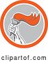 Vector Clip Art of Retro Hand Holding up a Flaming Torch in a Gray White and Orange Circle by Patrimonio