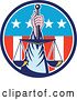 Vector Clip Art of Retro Hand Holding up Scales of Justice in a Circle of American Stars and Stripes by Patrimonio