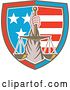 Vector Clip Art of Retro Hand Holding up Scales of Justice in a Shield of American Stars and Stripes by Patrimonio