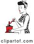 Vector Clip Art of Retro Happy Black Haired Housewife Using a Manual Coffee Grinder in Profile by Andy Nortnik