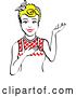 Vector Clip Art of Retro Happy Blond Housewife, Waitress or Maid Lady Wearing an Apron and Presenting by Andy Nortnik