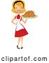 Vector Clip Art of Retro Happy Blond Lady Carrying a Roasted Thanksgiving or Christmas Turkey on a Platter by Amanda Kate