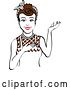 Vector Clip Art of Retro Happy Brunette Housewife, Waitress or Maid Lady Wearing an Apron and Presenting by Andy Nortnik