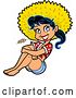 Vector Clip Art of Retro Happy Cartoon Black Haired Hillbilly Lady Sitting and Chewing on Straw by Clip Art Mascots