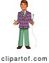 Vector Clip Art of Retro Happy Cartoon Male Game Show Host Holding a Microphone and Gesturing by Clip Art Mascots