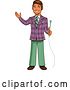 Vector Clip Art of Retro Happy Cartoon Male Game Show Host Holding a Microphone and Presenting by Clip Art Mascots