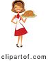 Vector Clip Art of Retro Happy Lady Carrying a Roasted Thanksgiving or Christmas Turkey on a Platter by Amanda Kate