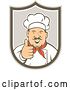 Vector Clip Art of Retro Happy Male Chef with a Mustache, Holding a Thumb up in a Taupe and Brown Shield by Patrimonio